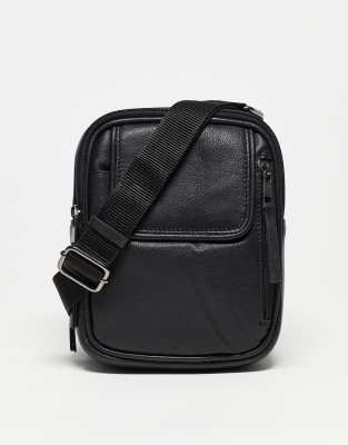 Urbancode leather crossbody bag in black - ASOS Price Checker