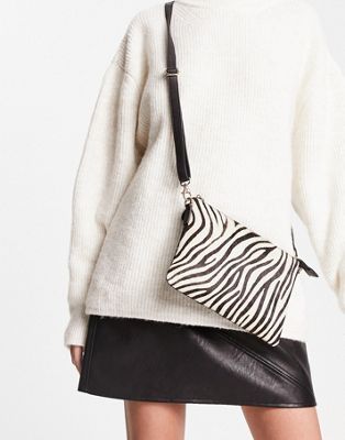 Urbancode leather crossbody bag in zebra print-Multi