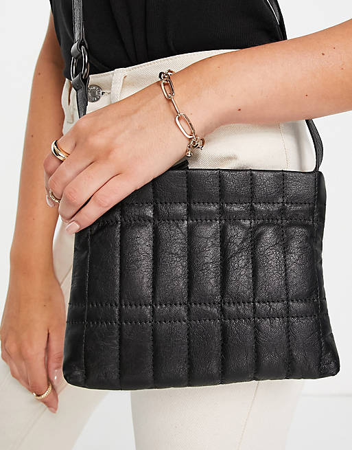 Urbancode leather crossbody quilted bag in black