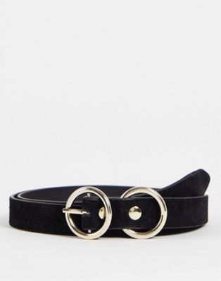Urbancode leather double buckle belt in black