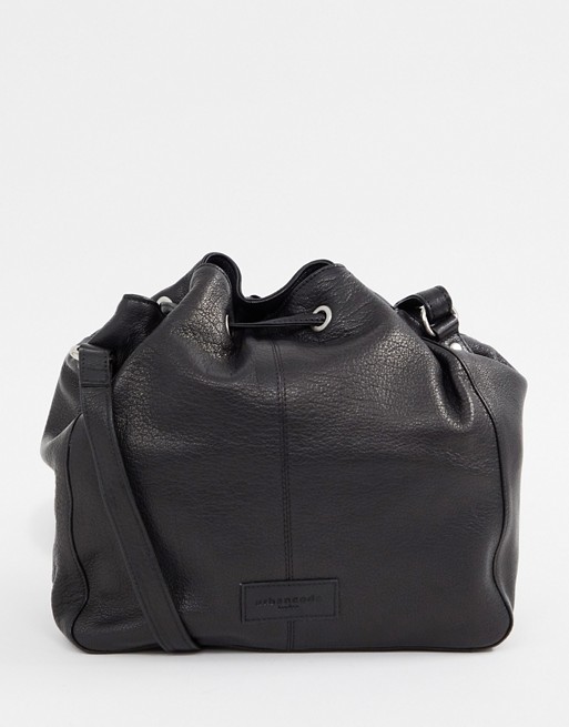 Urbancode leather drawstring bucket bag with cross body strap | ASOS