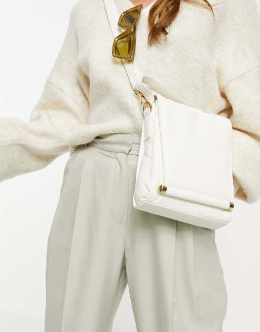 Urbancode leather flap over crossbody bag in white ASOS