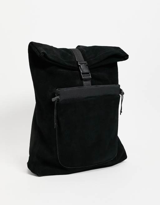 Urbancode leather roll top tote backpack in black