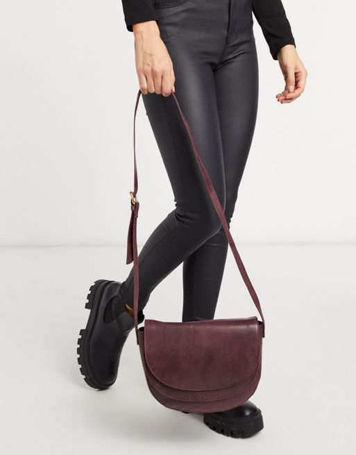 Leather Saddle Flap Crossbody Bag