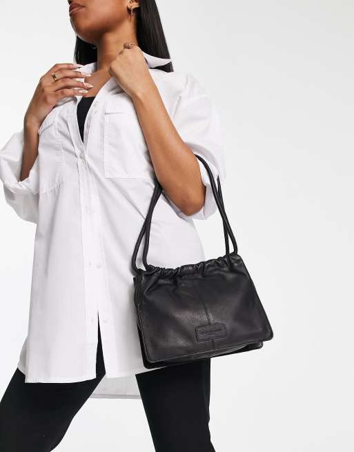 Urbancode leather shoulder bag in black | ASOS