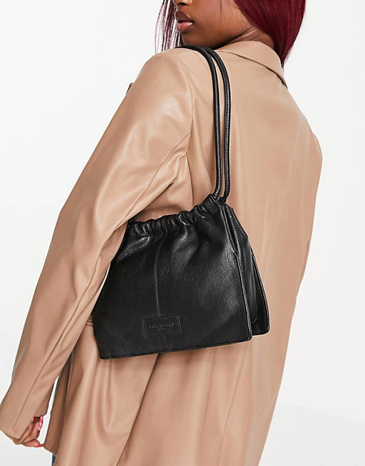 Urbancode leather shoulder bag in black | ASOS