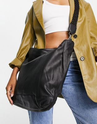 Black Slouchy Leather Bag For Women - Soft Shoulder Bag