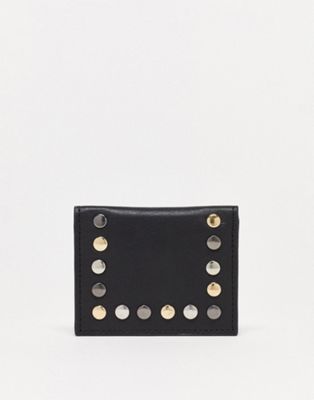 Urbancode leather studded bi-fold card holder in black