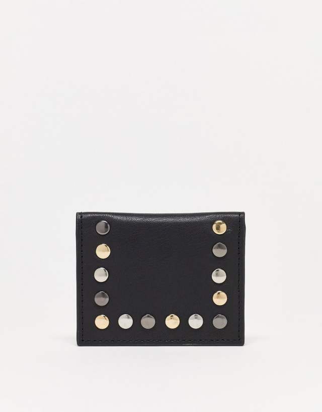 Urbancode leather studded bi-fold card holder in black