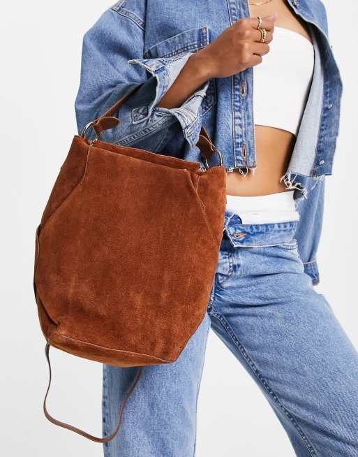 Tan suede hot sale bucket bag