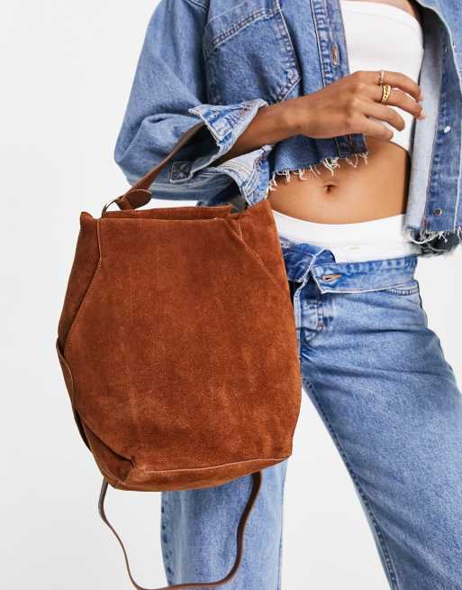 Urbancode suede ring detail leather crossbody bag in brown