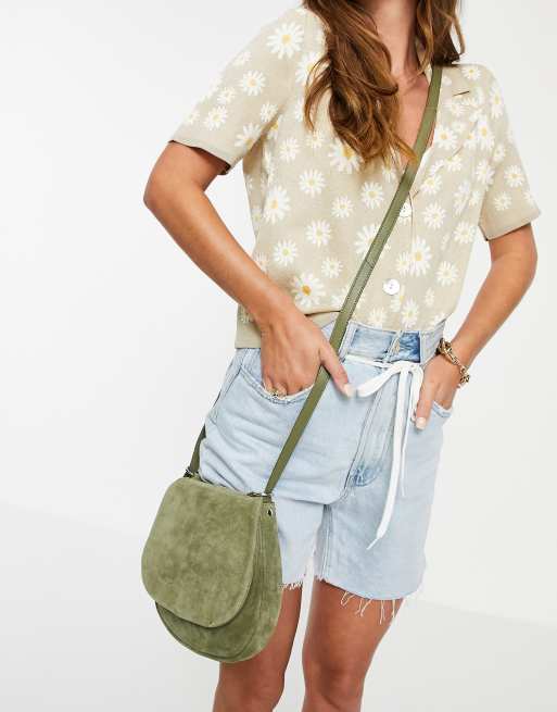 Urbancode leather suede crossbody bag in khaki ASOS