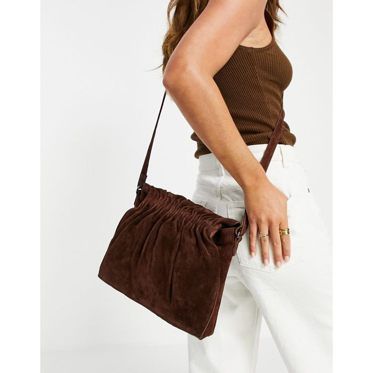 Urbancode suede crossbody bag with chain strap in khaki