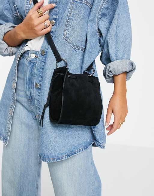 Urbancode leather suede duffle crossbody bag in black ASOS