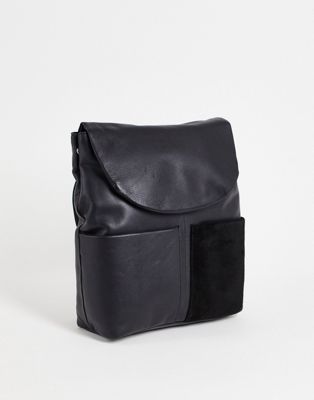 Urbancode leather suede mix pocket detail backpack in black
