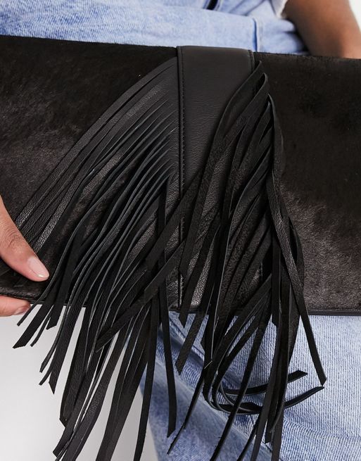 Urbancode suede fringe crossbody bag in black