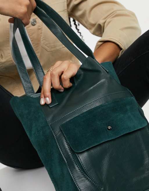 ASOS DESIGN suede tote bag with buckle in khaki green