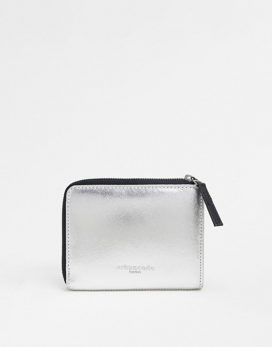 Urbancode leather travel wallet with front pouch in black and silver