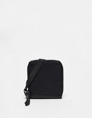 Urbancode leather zip around wallet with detachable strap in black