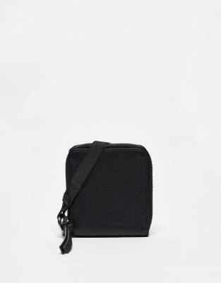 Urbancode Urbancode leather zip around wallet with detachable strap in black