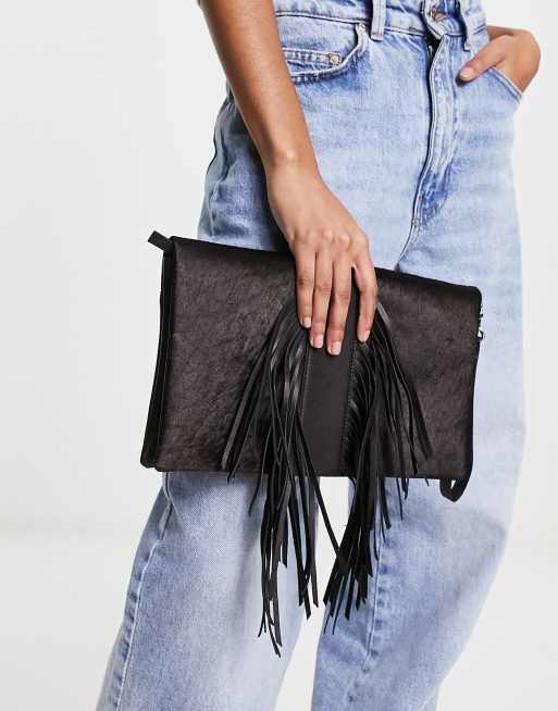 Zwarte discount clutch leer