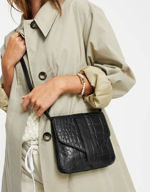 Urbancode - Leren crossbody tas met krokodillenprint in zwart