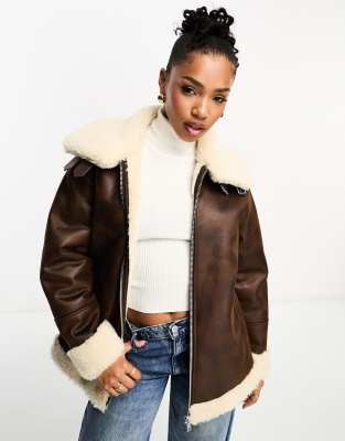 Stylish Faux Fur Aviator Jacket by TOPSHOP