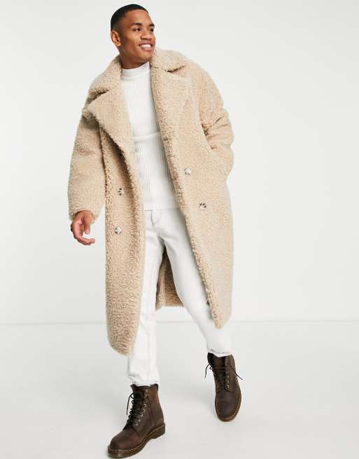 Urbancode longline borg overcoat in cream