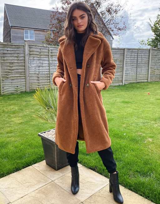 Tan long store teddy coat