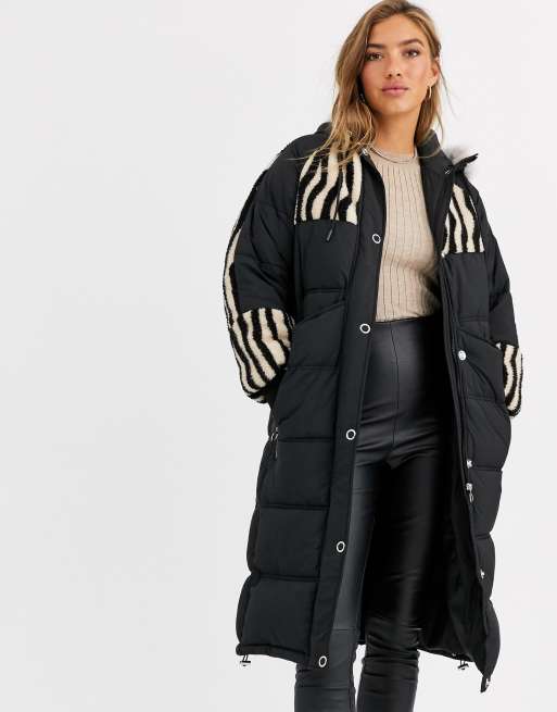 Urbancode longline padded parka with tiger borg panels | ASOS