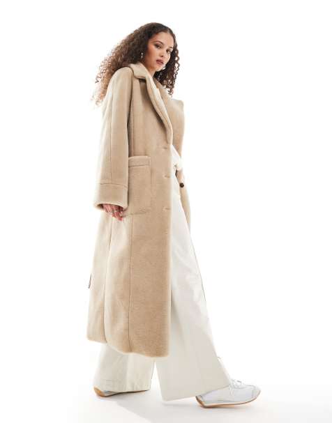 Urbancode - Manteau ceinturé long en effet peau de mouton - Crème - view 1