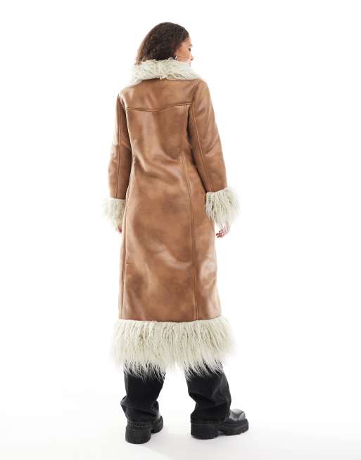 Urbancode - Manteau long à bords en fausse fourrure - Fauve, 3 de 4