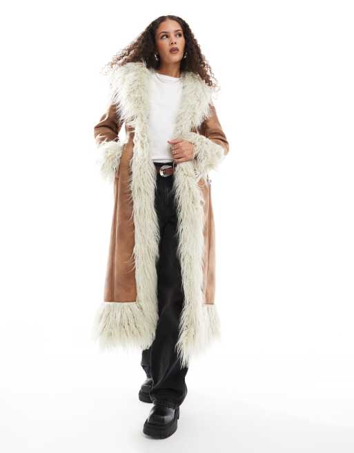 Urbancode - Manteau long à bords en fausse fourrure - Fauve, 4 de 4