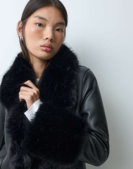 Urbancode manteau long Penny Lane en mouton synthétique noir, 2 de 5