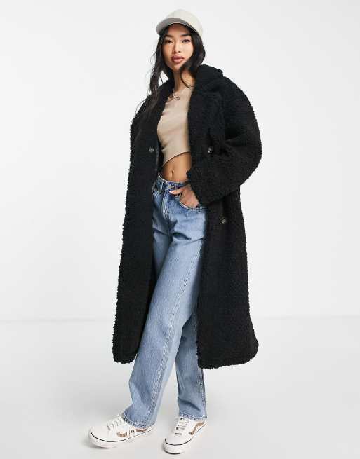 Urbancode – Mantel aus Teddyfell in Schwarz