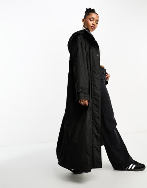 Urbancode maxi borg lined raincoat in black