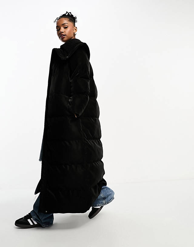 Urbancode - maxi puffer coat with oversized shawl collar in black