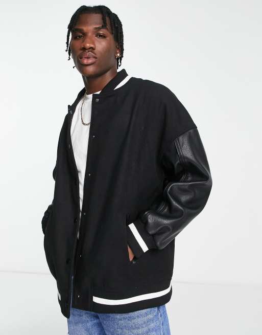 Faux leather clearance varsity jacket