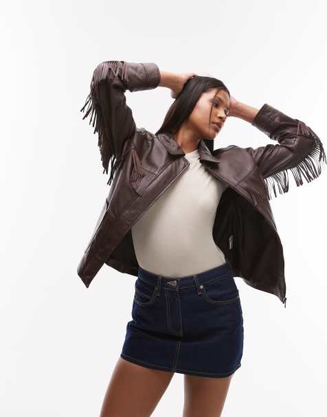 Urbancode nappa leather fringed western jacket in bitter chocolate - view 1