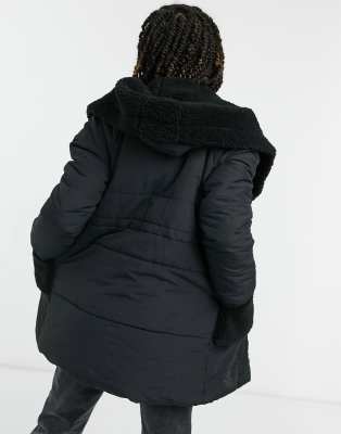 black oversized puffer jacket with hood