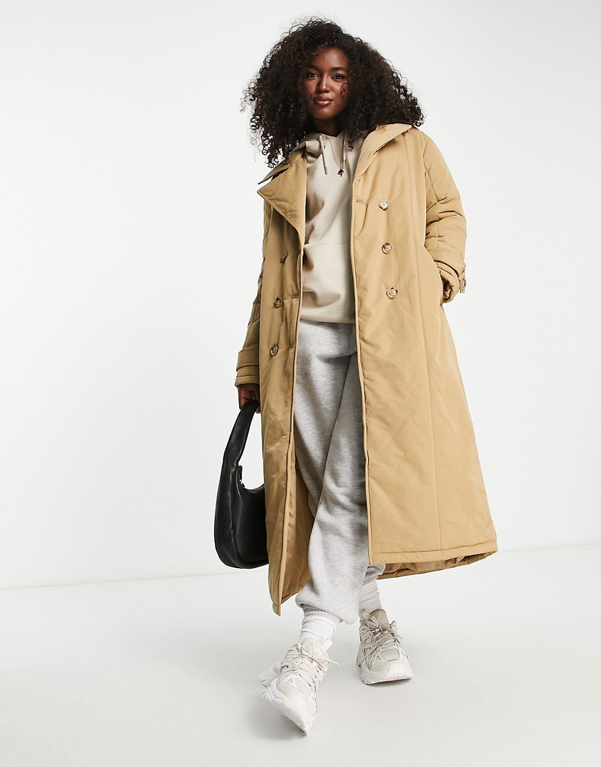 padded trench coat in camel-Brown