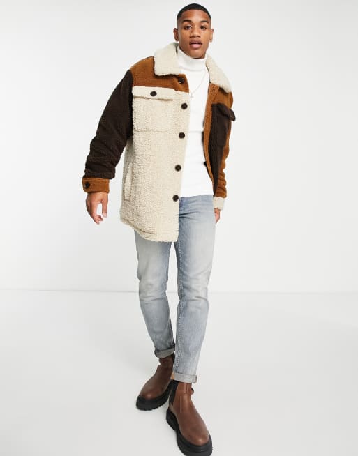 Urbancode patchwork borg jacket in brown