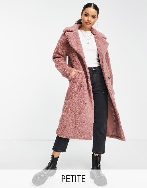 Urbancode Petite – Mantel aus Teddyfell in Rosa