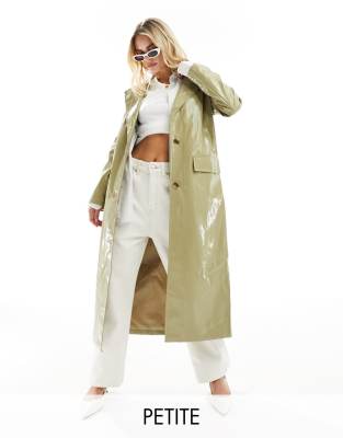 Urban Code Petite Urbancode Petite patent coat in sage green