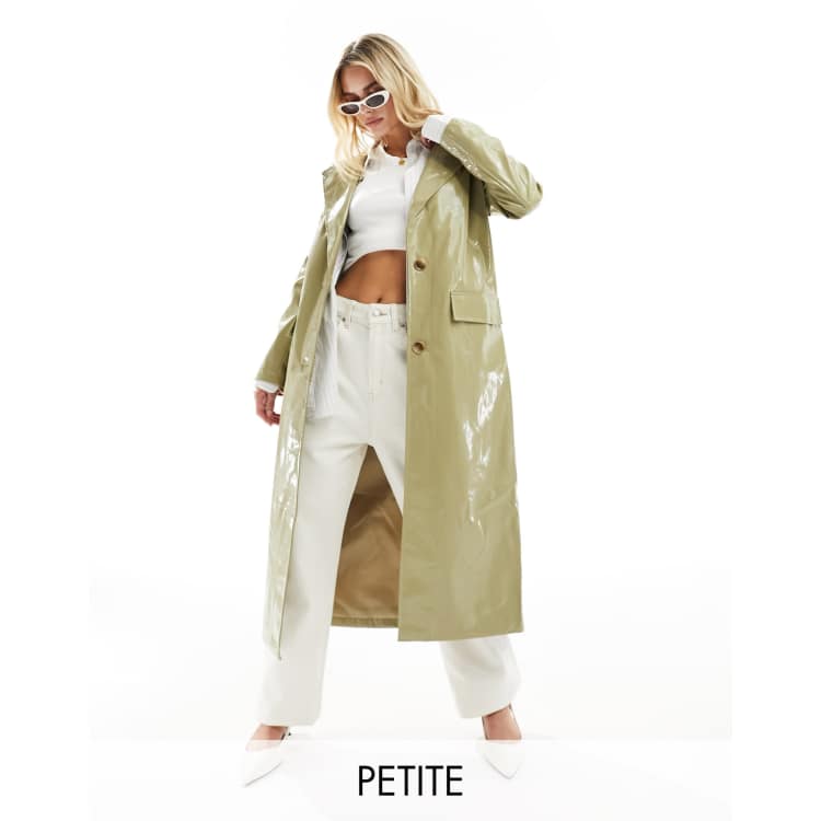 GROVE ♥ URBANE TRENCH COAT /追跡付 Urbancode Petite patent coat in sage green | ASOS