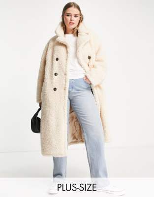 Urbancode Plus borg overcoat in cream - ASOS Price Checker