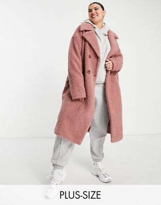 Urbancode Plus borg overcoat in pink - ASOS Price Checker