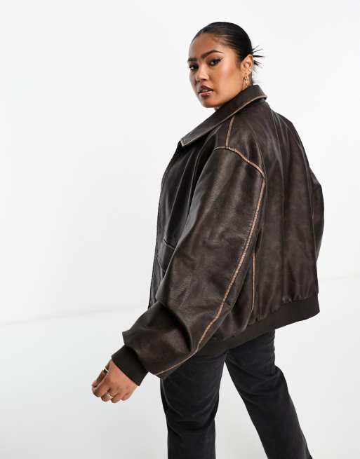 ASOS DESIGN oversized faux leather bomber jacket in black