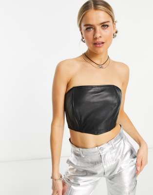 Faux Leather Bandeau Corset Top