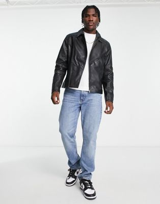 Urbancode real leather biker jacket in black - ASOS Price Checker